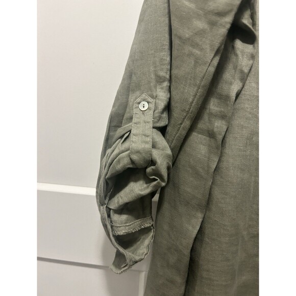 Jones & Co Jones NY 100% Linen Over Shirt Roll Up Sleeves Buttons Army GREEN 1X - Picture 4 of 6